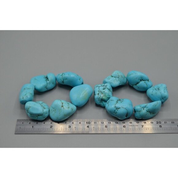 Chunky Turquoise Beaded Bracelet Pair String LARGE 1" Beads Vtg Stone Jewelry - Picture 7 of 7